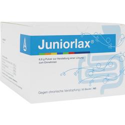 Weiße Schachtel mit der Aufschrift "Juniorlax" in blau.
